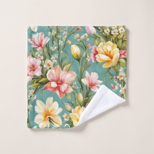 Exquisite Rosa, Gelbe Magnolien mit weißen Blume Badhandtuch Set (Waschlappen)