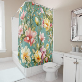 Exquisite Rosa, Gelbe Magnolien mit weißen Blume Duschvorhang