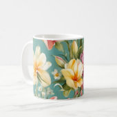 Exquisite Rosa, Gelbe Magnolien mit weißen Blume Kaffeetasse (Vorderseite Links)