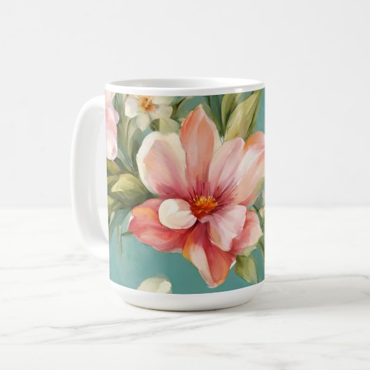 Exquisite Rosa, Gelbe Magnolien mit weißen Blume Kaffeetasse (Vorderseite Links)