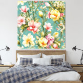 Exquisite Rosa, Gelbe Magnolien mit weißen Blume Leinwanddruck (Insitu (Schlafzimmer))