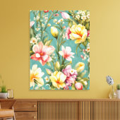 Exquisite Rosa, Gelbe Magnolien mit weißen Blume Leinwanddruck (Insitu (Wohnzimmer))