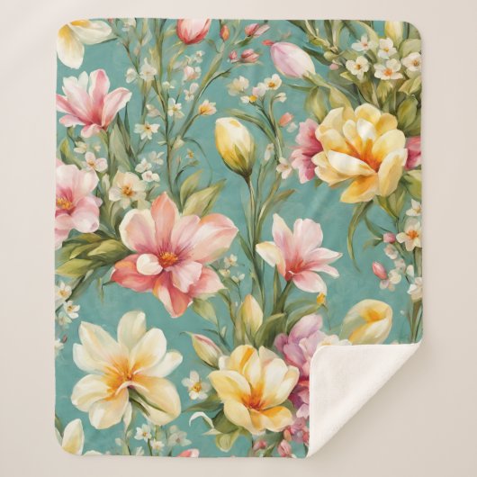 Exquisite Rosa, Gelbe Magnolien mit weißen Blume Sherpadecke (Vorderseite)