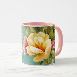 Exquisite Rosa, Gelbe Magnolien mit weißen Blume Tasse