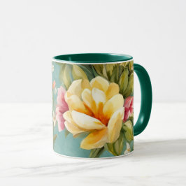 Exquisite Rosa, Gelbe Magnolien mit weißen Blume Tasse