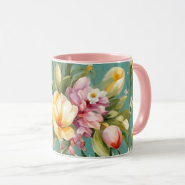 Exquisite Rosa, Gelbe Magnolien mit weißen Blume Tasse