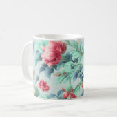 Exquisite rosa glatter Blume, grüne blaue Blätter Kaffeetasse (Vorderseite Links)