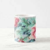 Exquisite rosa glatter Blume, grüne blaue Blätter Kaffeetasse (Mittel)