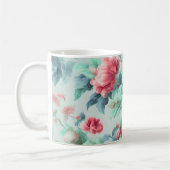 Exquisite rosa glatter Blume, grüne blaue Blätter Kaffeetasse (Links)