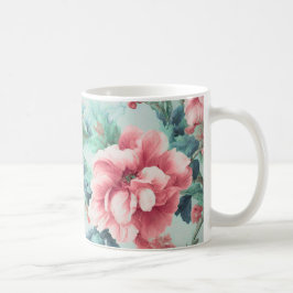 Exquisite rosa glatter Blume, grüne blaue Blätter Kaffeetasse