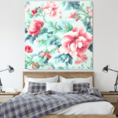 Exquisite rosa glatter Blume, grüne blaue Blätter Leinwanddruck (Insitu (Schlafzimmer))