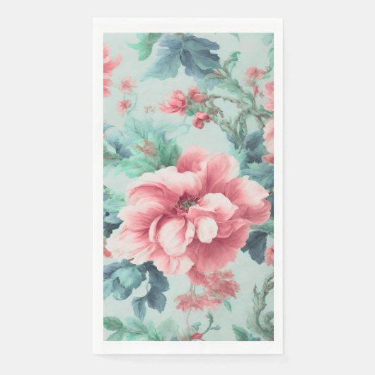 Exquisite rosa glatter Blume, grüne blaue Blätter Serviette (Vorderseite)