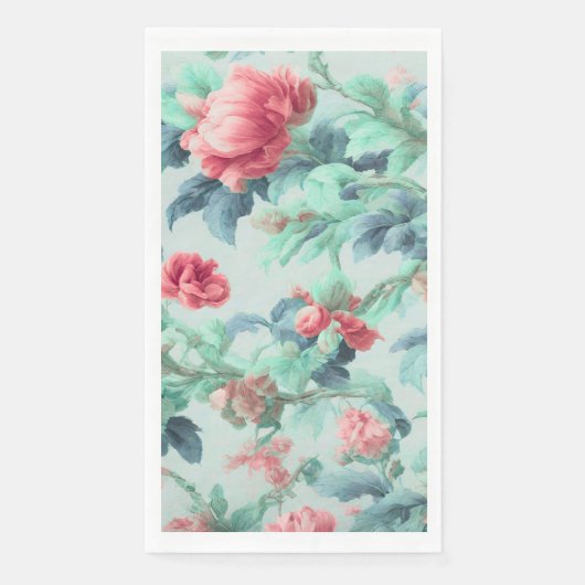 Exquisite rosa glatter Blume, grüne blaue Blätter Serviette (Vorderseite)