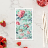 Exquisite rosa glatter Blume, grüne blaue Blätter Serviette (Beispiel)