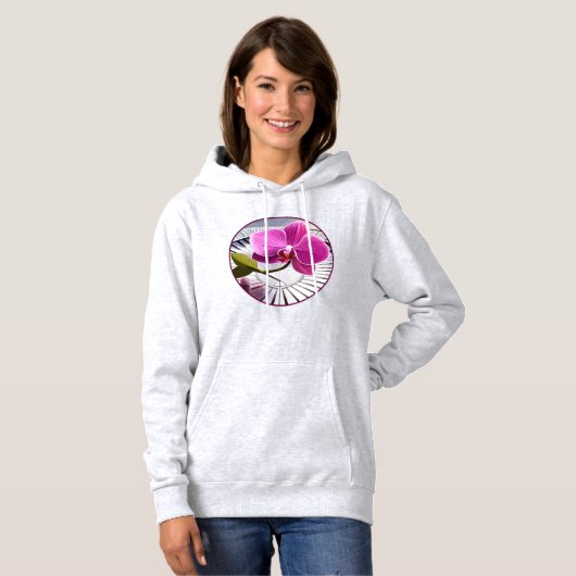 Exquisite rosa Orchideen-Erholungen auf Silberplat Hoodie (Vorne ganz)