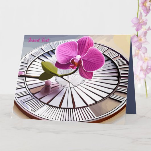 Exquisite rosa Orchideen-Erholungen auf Silberplat Karte (Orchidee)