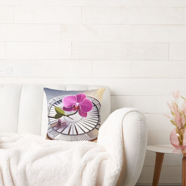 Exquisite rosa Orchideen-Erholungen auf Silberplat Kissen (Liege)