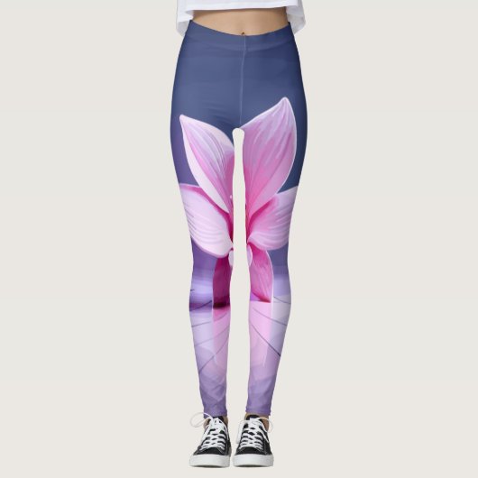 Exquisite rosa Orchideen-Erholungen auf Silberplat Leggings (Vorderseite)