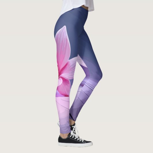 Exquisite rosa Orchideen-Erholungen auf Silberplat Leggings (Rechts)
