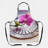 Exquisite rosa Orchideen-Erholungen auf Silberplat Schürze (Vorderseite)