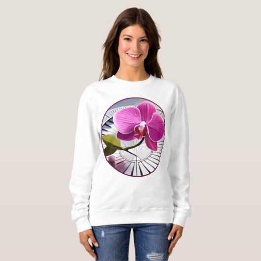 Exquisite rosa Orchideen-Erholungen auf Silberplat Sweatshirt (Vorne ganz)