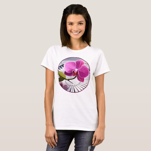 Exquisite rosa Orchideen-Erholungen auf Silberplat T-Shirt (Vorne ganz)