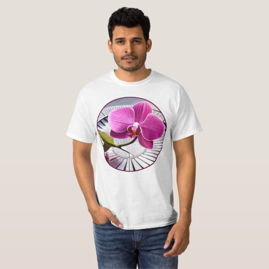 Exquisite rosa Orchideen-Erholungen auf Silberplat T-Shirt (Vorne ganz)