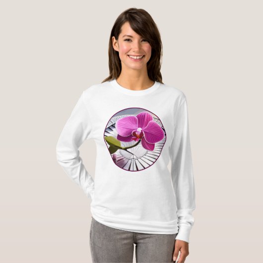 Exquisite rosa Orchideen-Erholungen auf Silberplat T-Shirt (Vorne ganz)