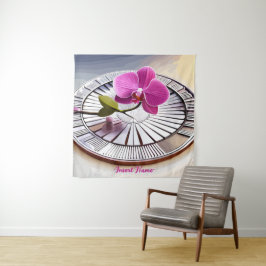 Exquisite rosa Orchideen-Erholungen auf Silberplat Wandteppich