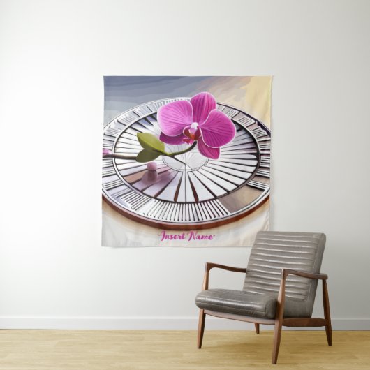 Exquisite rosa Orchideen-Erholungen auf Silberplat Wandteppich (Beispiel)