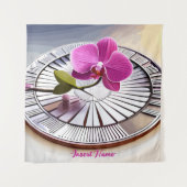 Exquisite rosa Orchideen-Erholungen auf Silberplat Wandteppich (Vorderseite)