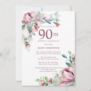 Exquisite rosa-rosafarbene Rosen-Blumen zum 90. Ge Einladung