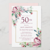 Exquisite Rosa Rose Floral 50. Geburtstag Einladung (Vorne/Hinten)