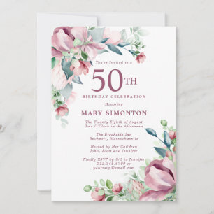 Exquisite Rosa Rose Floral 50. Geburtstag Einladung