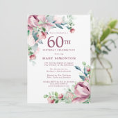 Exquisite Rosa Rose Floral 60. Geburtstag Einladung (Stehend Vorderseite)