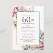Exquisite Rosa Rose Floral 60. Geburtstag Einladung (Vorne/Hinten)