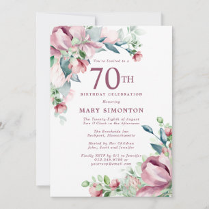 Exquisite Rosa Rose Floral 70. Geburtstag Einladung