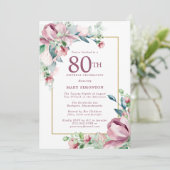 Exquisite Rosa Rose Floral 80. Geburtstag Einladung (Stehend Vorderseite)