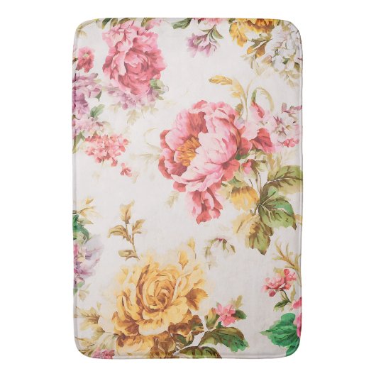 Exquisite Rosa und Gelbe Blumen. Shabby Chic Badematte (Vorderseite Vertikal)