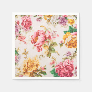 Exquisite Rosa und Gelbe Blumen. Shabby Chic Serviette