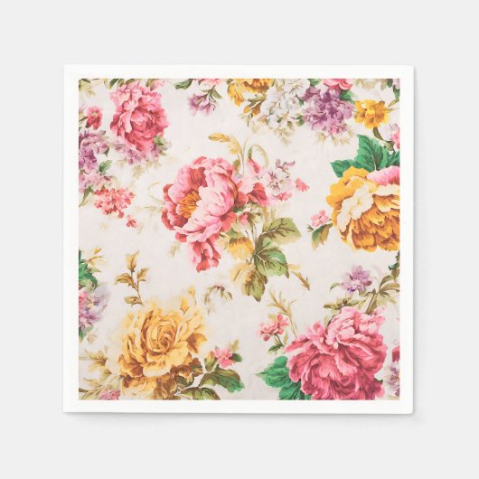 Exquisite Rosa und Gelbe Blumen. Shabby Chic Serviette (Vorderseite)