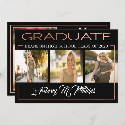 Exquisite Rose Gold Abschluss Einladung (Vorne/Hinten)