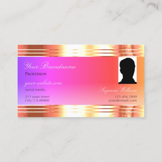 Exquisite Rose Gold Borders Logo-Foto Visitenkarte (Rückseite)