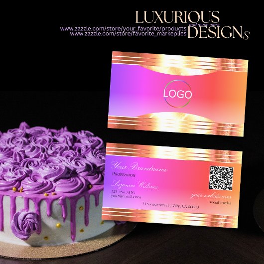 Exquisite Rose Gold Borders Logo QR Code Visitenkarte