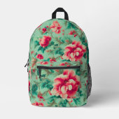 Exquisite Rote Blume und üppige grüne Blätter Bedruckter Rucksack (Vorderseite)