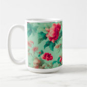 Exquisite Rote Blume und üppige grüne Blätter Kaffeetasse (Links)