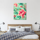 Exquisite Rote Blume und üppige grüne Blätter Leinwanddruck (Insitu (Schlafzimmer))