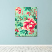 Exquisite Rote Blume und üppige grüne Blätter Leinwanddruck (Insitu (Holzboden))