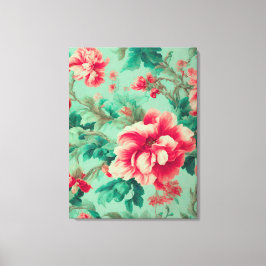 Exquisite Rote Blume und üppige grüne Blätter Leinwanddruck