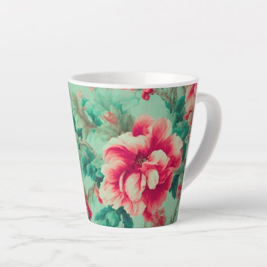 Exquisite Rote Blume und üppige grüne Blätter Milchtasse (Rechte Ecke)